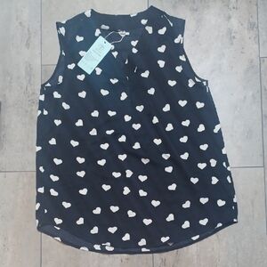 Sleeveless Heart Print Blouse - Black and White